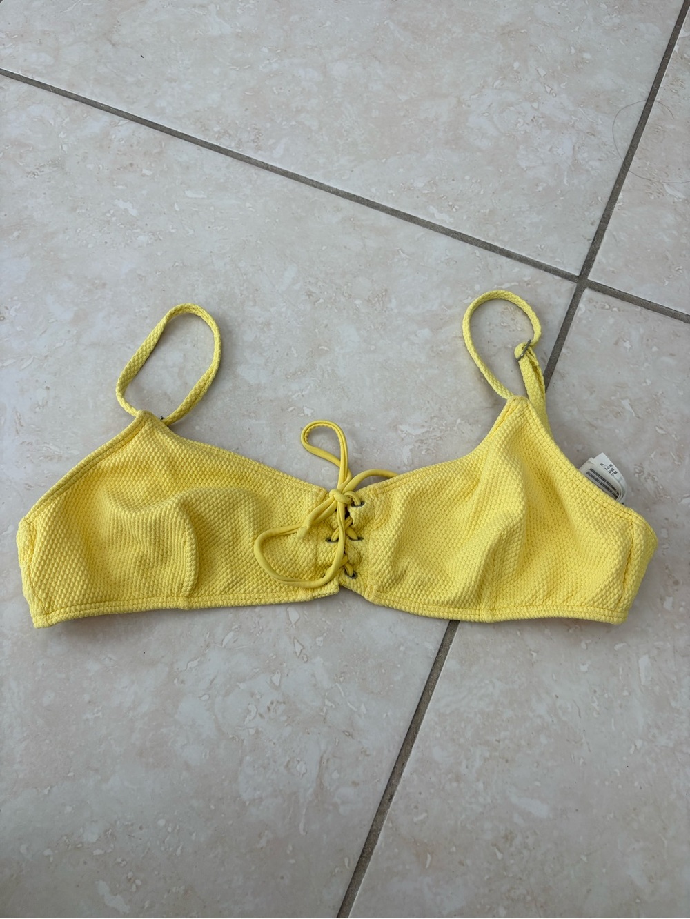 Yellow Lace-Up Textured Bikini Top size L